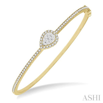 1 Ctw Pear Shape Lovebright Round Cut Diamond Stackable Bangle in 14K Yellow and White Gold